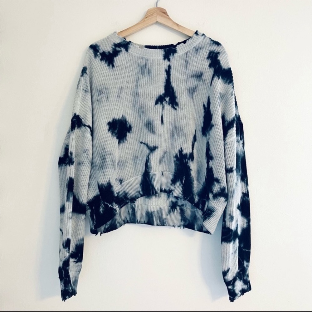 Pistola Eva Tie-Dye Oversized Cropped Slouch Sweater In Black Storm Size Medium - Picture 1 of 8